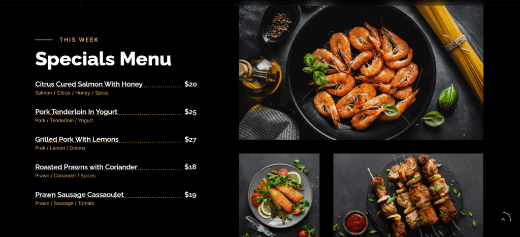 Restaurant website offering dark mode option for modern user experience